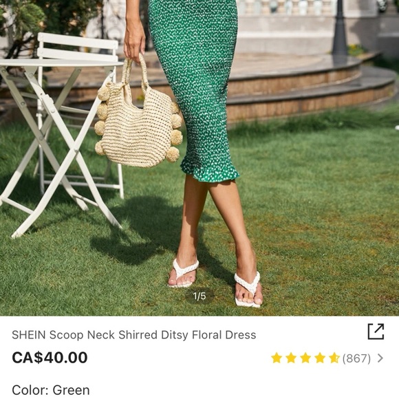 SHEIN Scoop Neck Shirred Floral Dress size Small - Picture 6 of 6